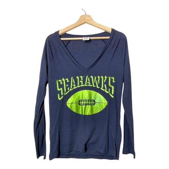 PINK Victoria's Secret NFL Seattle Seahawks V-neck Long Sleeve T-Shirt Small - Picture 1 of 4